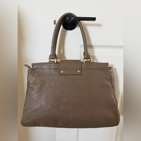 Tory Burch Taupe Leather Satchel with Gold Clasp - Picture 2 of 16